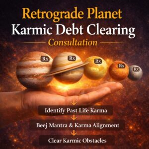 Retrograde planet karmic debt clearing consultation showing Rx Jupiter Saturn Venus Mars Mercury remedy astrology