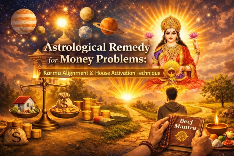 Astrological remedy for money problems using karma alignment and house activation technique with Goddess Lakshmi blessing wealth and prosperity