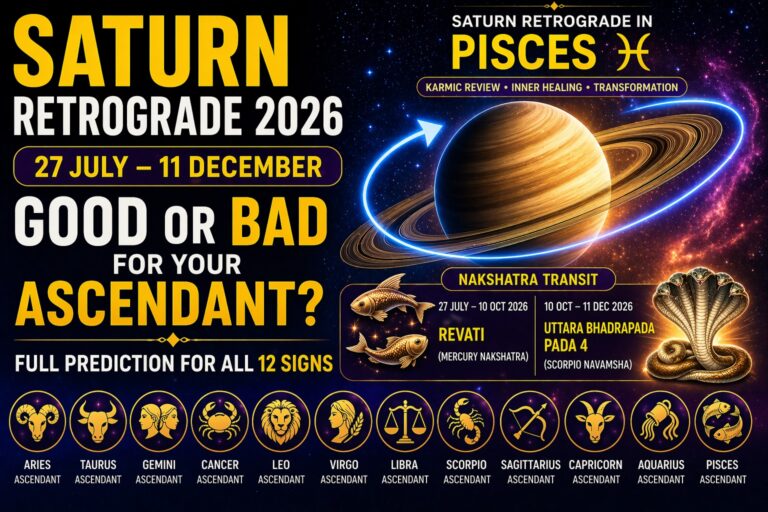 saturn retrograde 2026 in pisces revati to uttara bhadrapada effects on all 12 ascendants