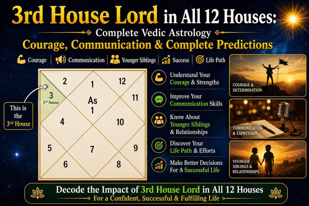 3rd House Lord in All 12 Houses – Courage, Communication & Complete Vedic Astrology Predictions